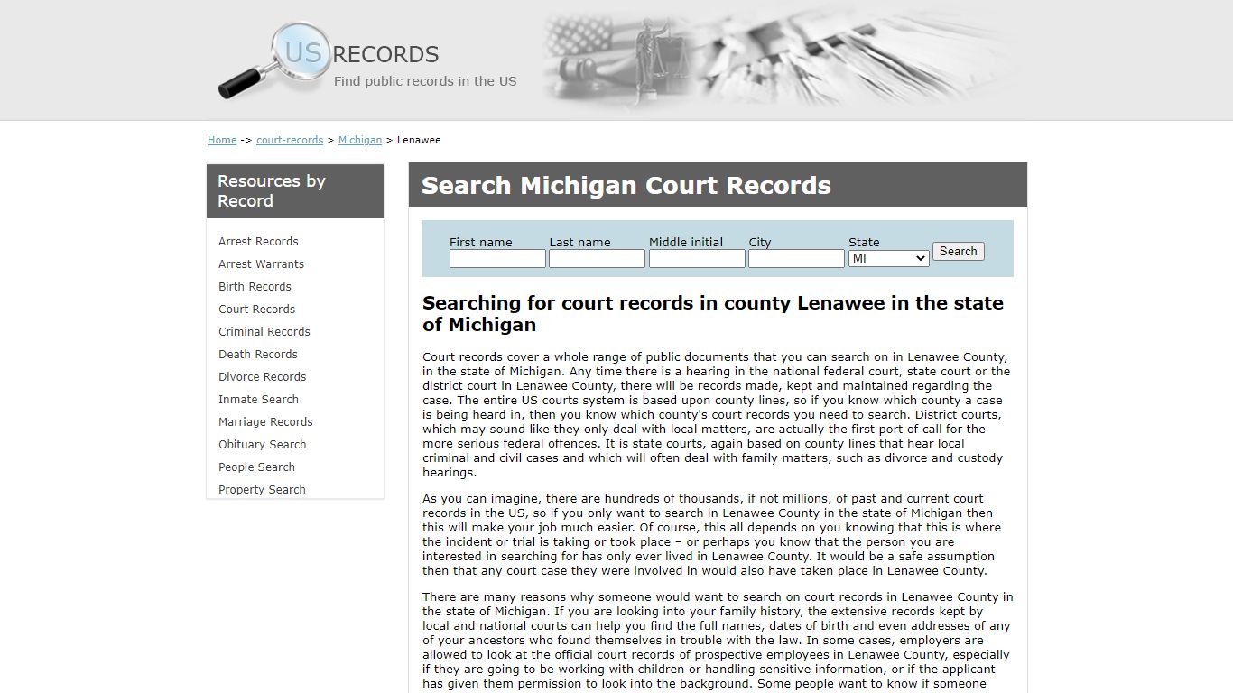 Search Court Records Lenawee Michigan | US Records